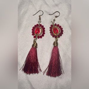 Burgundy tassel handcrafted earrings